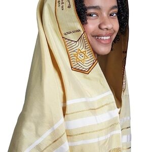 Cream Artistic Tallit with Hebrew Letters